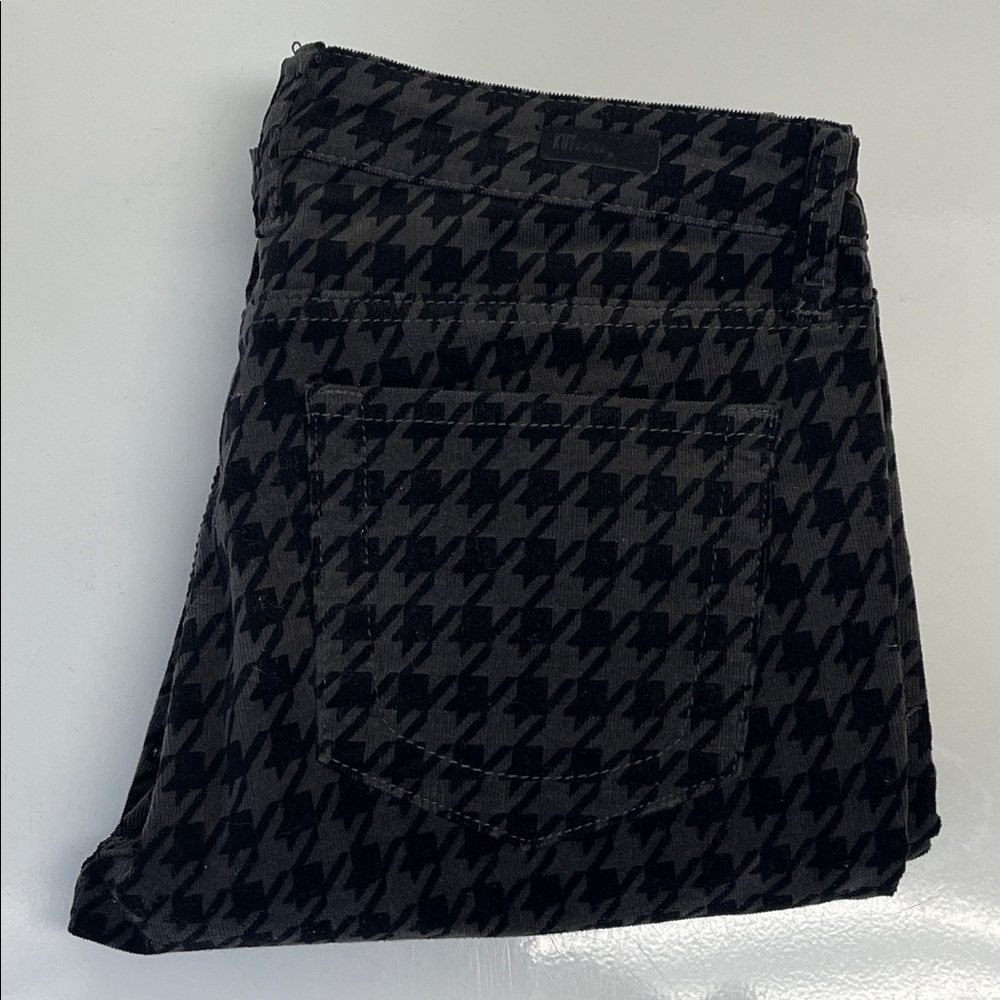 Kut from the Kloth Diana Skinny Velvet Pants Black Houndstooth Size 6